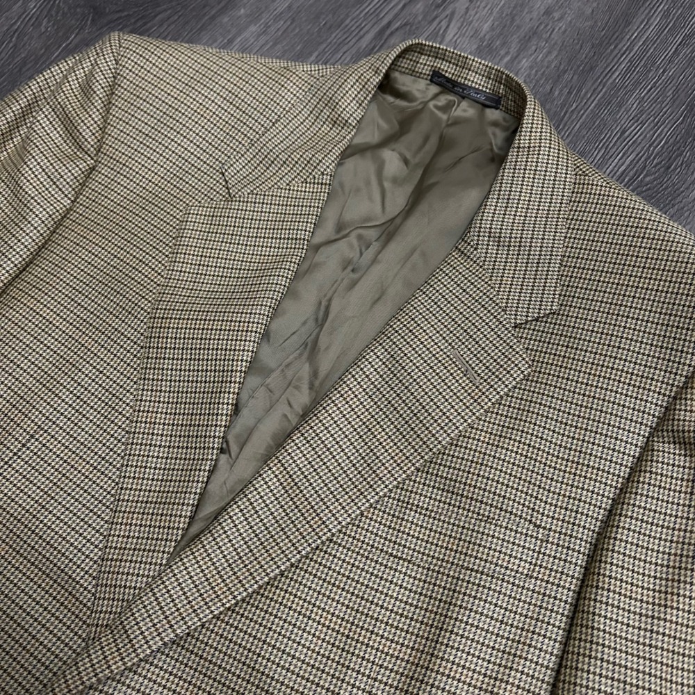 Corneliani Sport Coat 52R Tan Houndstooth Wool Silk Blazer‎ Italy Saks Fifth Ave